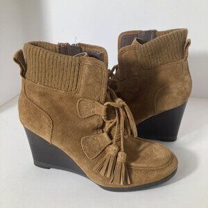 Womens Franco‎ Sarto Suede Wedge Zip Westerly Bootie Brown 6.5